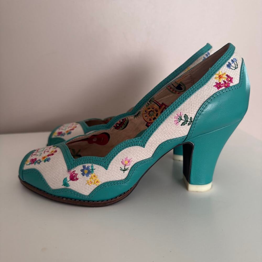Miss L Fire Home Sweet Home Peep Toe Heels Retro Needlepoint Size EU 36 US 6 - Picture 4 of 12